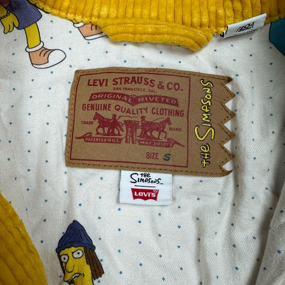 Levi's The Simpsons Yellow Mustard Corduroy Trucker Jacket Men's Size Small Used - Picture 3 of 9